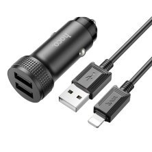 Автомобільний зарядний пристрій HOCO Z49 2USB 2,4A + кабель USB - Lightning, чорний