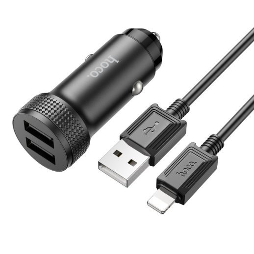 Автомобільний зарядний пристрій HOCO Z49 2USB 2,4A + кабель USB - Lightning, чорний