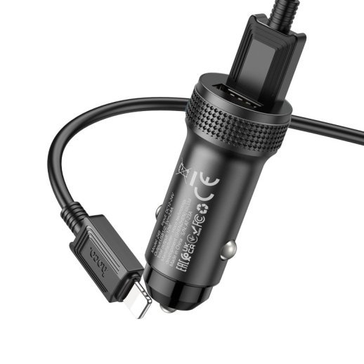 Автомобільний зарядний пристрій HOCO Z49 2USB 2,4A + кабель USB - Lightning, чорний