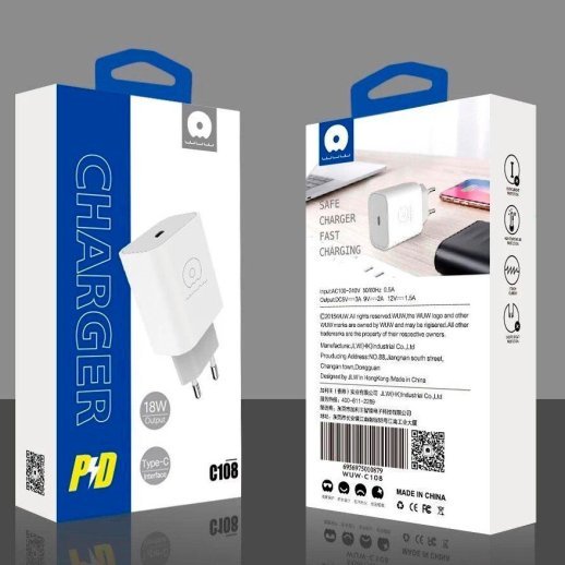 Зарядний пристрій WUW C108 18W USB-C Power Adapter PD 3A FAST CHARGER