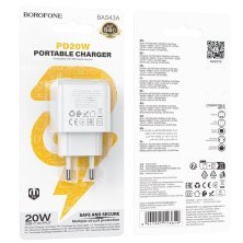 Мережевий зарядний пристрій BOROFONE BAS43A TYPE-C PD 20W, білий