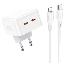 Мережевий зарядний пристрій BOROFONE BA76A PD35W USB-C 2 PORT + кабель TYPE-C - LIGHTNING