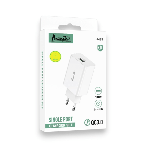 Мережевий Зарядний Пристрій Avantis A425 1USB QC 3.0 Micro White