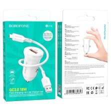 Автомобільний зарядний пристрій BOROFONE BZ18 single port QC3.0 + кабель USB - MICRO