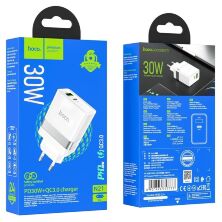Мережевий зарядний пристрій HOCO N21 Topspeed PD 30W TYPE-C + USB QC3.0, бiлий