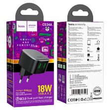 СЗУ HOCO CS34A QC3.0 (2USB/3A/18W) (12pc) (черный)