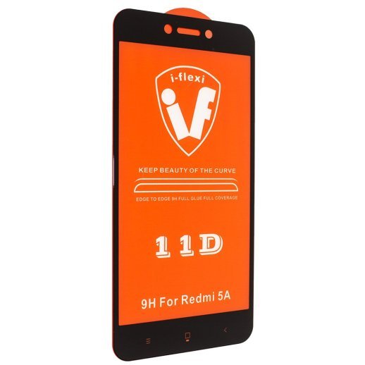 Захисне скло для телефону 11D 9H i-flexi XIAOMI Redmi 5A в упаковці ЧОРНИЙ
