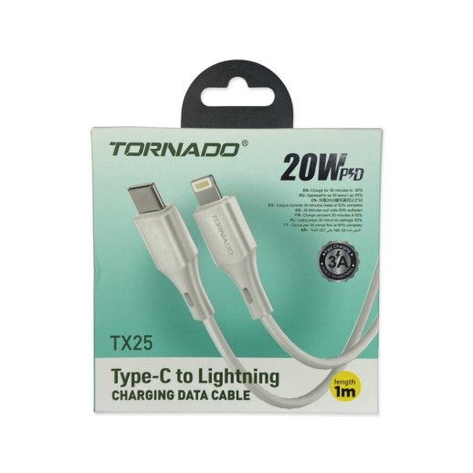 USB Cable TORNADO TX25 Type-C to Lighting 20W/1m White