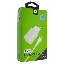 Мережевий зарядний пристрій WUW T25 2.1A + USB Lightning