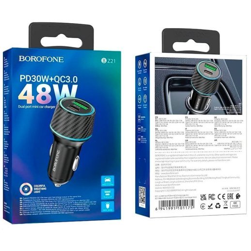 Автомобільний зарядний пристрій BOROFONE BZ21 Brilliant 48W dual port  PD30W+QC3.0 car charger