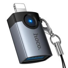 OTG-адаптер HOCO UA46 Lightning (штекер) на USB (гнездо), сірий