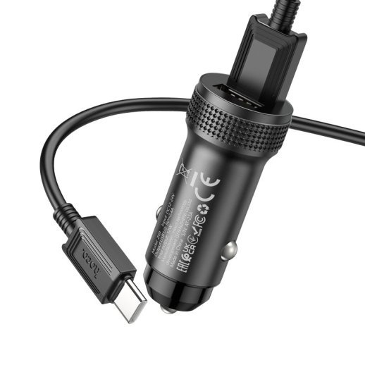 Автомобільний зарядний пристрій HOCO Z49 2USB 2,4A + кабель USB - Type-C, чорний