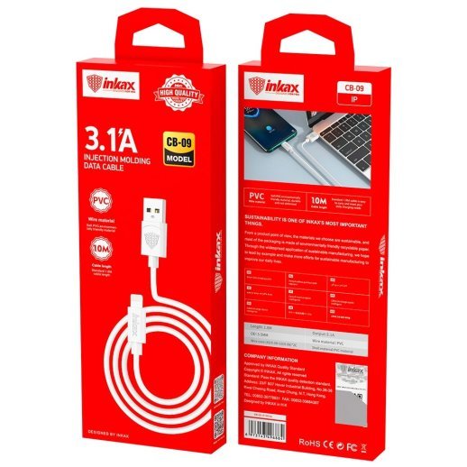 КАБЕЛЬ USB INKAX CB-09 IPHONE LIGHTNING 1 метр 3.1A