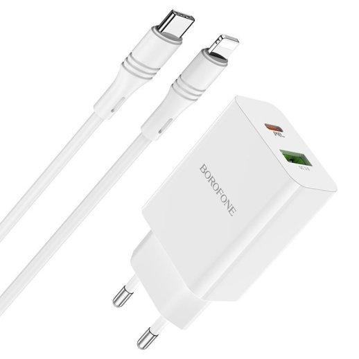 Мережевий зарядний пристрій BOROFONE BA56A Lavida dual port PD20W+QC3.0 + кабель TYPE-C - LIGHTNING