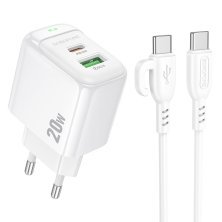 Мережевий зарядний пристрій BOROFONE BAS44A TYPE-C PD 20W / USB QC3.0 + кабель TYPE-C - TYPE-C, білий