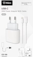 Мережевий зарядний пристрій INKAX CD-109 PD Fast Charging 20W | 1 USB-C + USB-C для освітлення для iPhone