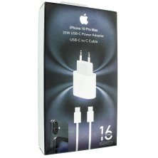 Мережевий зарядний пристрій 16 PRO MAX USB-C 35W + кабель TYPE-C - TYPE-C З ЛОГО в чорній упаковці