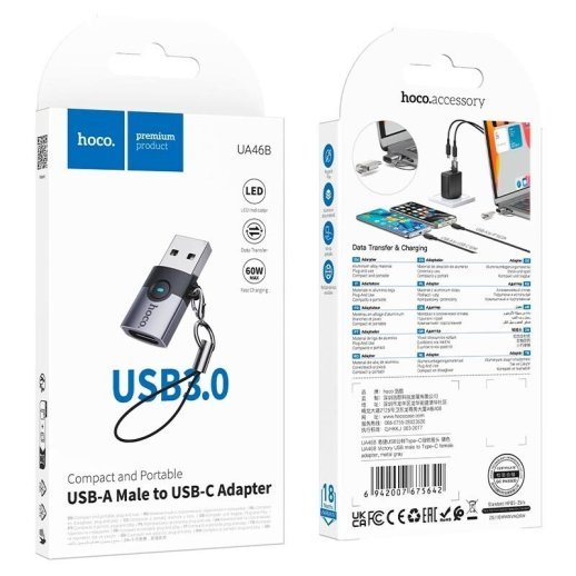 OTG-адаптер HOCO UA46B Type-C (папа) - USB 3.0 (мама), чорний