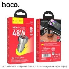 Автомобільний зарядний пристрій HOCO Z50 Leader 48W PD + QC3.0 з цифровим дисплеєм, сірий (metal gray)