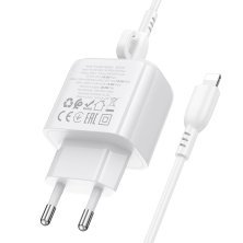 Мережевий зарядний пристрій Borofone BAS44A Type-C PD 20W + USB QC3.0 + кабель Type-C - Lightning, білий