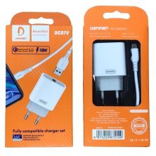 Мережевий зарядний пристрій DENMEN DC07V 3.6A 1USB 18W QC3.0, FCP, AFC, SCP + CABLE Micro-USB