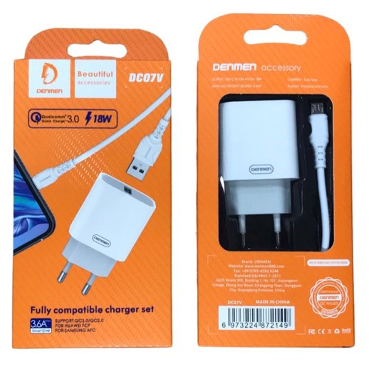 Мережевий зарядний пристрій DENMEN DC07V 3.6A 1USB 18W QC3.0, FCP, AFC, SCP + CABLE Micro-USB