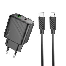 Мережевий зарядний пристрій HOCO CS23A TYPE-C PD 30W + USB QC 3.0 + КАБЕЛЬ TYPE-C - LIGHTNING, чорний