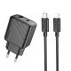 Мережевий зарядний пристрій HOCO CS23A TYPE-C PD 30W + USB QC 3.0 + КАБЕЛЬ TYPE-C - LIGHTNING, чорний