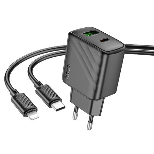 Мережевий зарядний пристрій HOCO CS23A TYPE-C PD 30W + USB QC 3.0 + КАБЕЛЬ TYPE-C - LIGHTNING, чорний