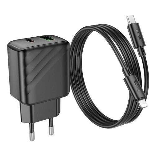 Мережевий зарядний пристрій HOCO CS23A TYPE-C PD 30W + USB QC 3.0 + КАБЕЛЬ TYPE-C - LIGHTNING, чорний
