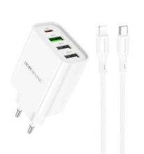 Мережевий зарядний пристрій BOROFONE BA79A Clever PD20W USB-C - 1 PORT, USB-A - 3 PORT + кабель TYPE-C - LIGHTNING