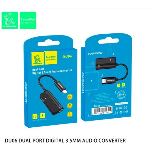 AUX ПЕРЕХІДНИК DENMEN DU06 LIGHTNING to 3.5mm + GHARGER Audio converter