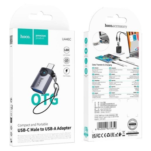 OTG-адаптер HOCO UA46C USB (папа) - Type-C (мама), чорний