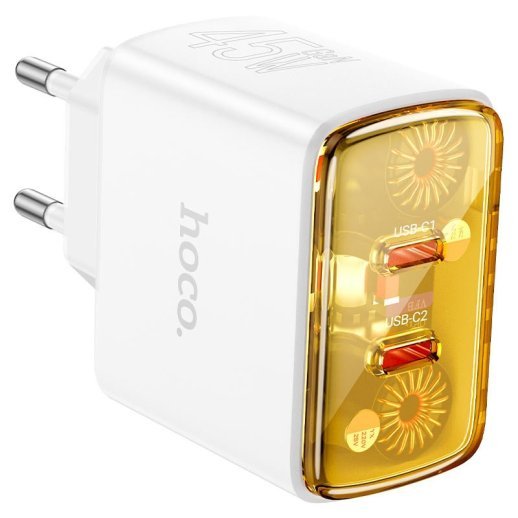 Мережевий зарядний пристрій HOCO CS43A 2*TYPE-C PD 45W, білий