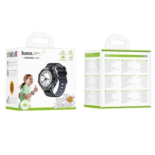 Дитячі смарт-годинники HOCO Y107 4G з дзвінками, GPS/Wi-Fi/LBS, SOS, чорно-чорні