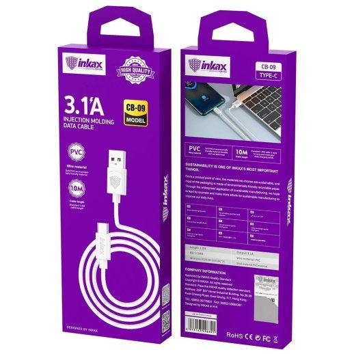 КАБЕЛЬ USB INKAX CB-09 TYPE-C 1 метр 3.1A
