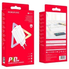 Мережевий зарядний пристрій BOROFONE BA57A Easy Speed single port PD20W USB-C, БІЛИЙ