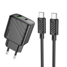 Мережевий зарядний пристрій HOCO CS23A TYPE-C PD 30W + USB QC 3.0 + КАБЕЛЬ TYPE-C - TYPE-C, чорний