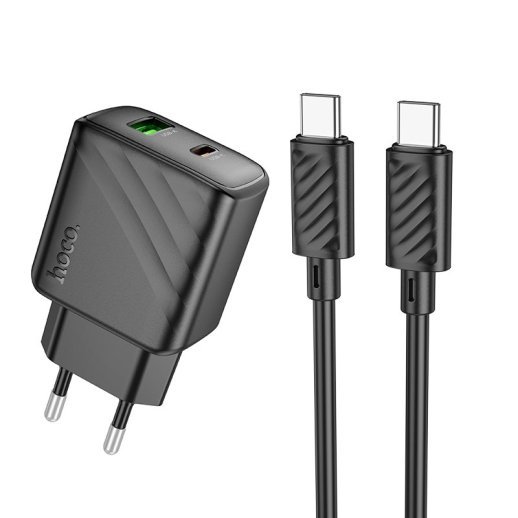 Мережевий зарядний пристрій HOCO CS23A TYPE-C PD 30W + USB QC 3.0 + КАБЕЛЬ TYPE-C - TYPE-C, чорний