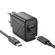 Мережевий зарядний пристрій HOCO CS23A TYPE-C PD 30W + USB QC 3.0 + КАБЕЛЬ TYPE-C - TYPE-C, чорний