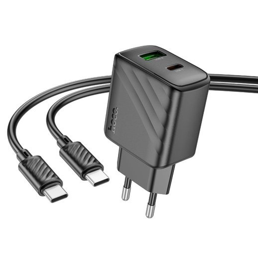 Мережевий зарядний пристрій HOCO CS23A TYPE-C PD 30W + USB QC 3.0 + КАБЕЛЬ TYPE-C - TYPE-C, чорний