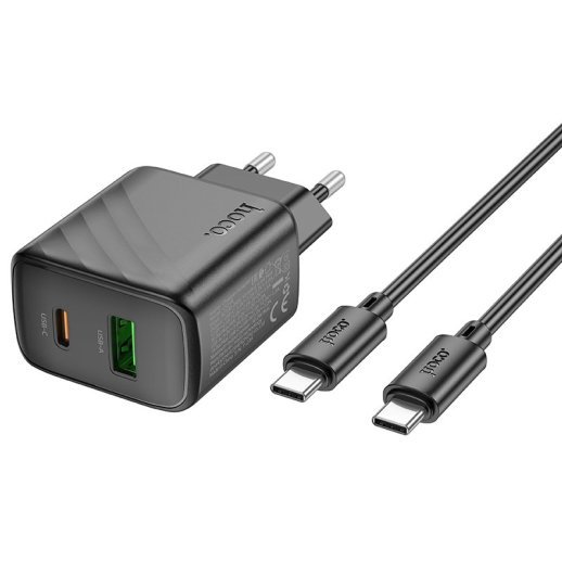 Мережевий зарядний пристрій HOCO CS23A TYPE-C PD 30W + USB QC 3.0 + КАБЕЛЬ TYPE-C - TYPE-C, чорний
