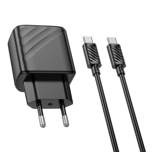 Мережевий зарядний пристрій HOCO CS23A TYPE-C PD 30W + USB QC 3.0 + КАБЕЛЬ TYPE-C - TYPE-C, чорний