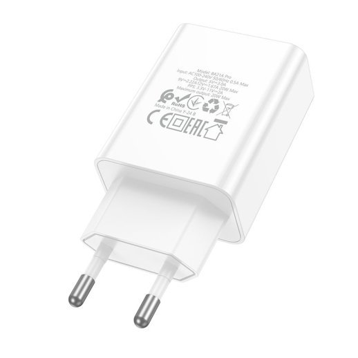 Мережевий зарядний пристрій BOROFONE BA21A PRO TYPE-C PD 20W, БІЛИЙ