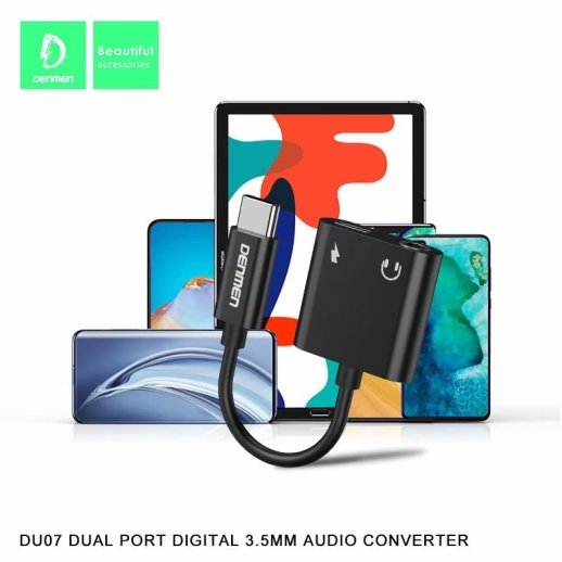AUX ПЕРЕХІДНИК Denmen DU07 Type-C - jack 3.5 мм + ЗАРЯДКА FOR ANDROID / MAC