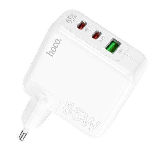 Мережевий зарядний пристрій HOCO C115A 65W PD 2*TYPE-C + USB QC3.0, БІЛИЙ