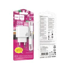 Мережевий зарядний пристрій HOCO CS54A TYPE-C PD 20W / USB QC 3.0 + кабель TYPE-C - LIGHTNING, білий