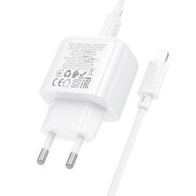 Мережевий зарядний пристрій HOCO CS54A TYPE-C PD 20W / USB QC 3.0 + кабель TYPE-C - LIGHTNING, білий