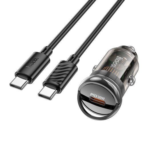 Автомобільний зарядний пристрій Hoco Z53 Type-C PD 30W + кабель Type-C - Type-C, чорний
