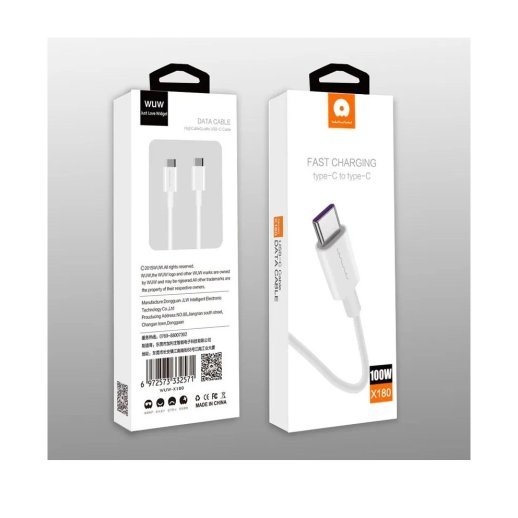 Кабель USB-C WUW X180 USB-C - Type-C 100W БІЛИЙ